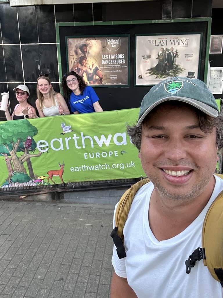 Earthwatch staff pose for a selfie outside the Phoenix Cinema East Finchley.